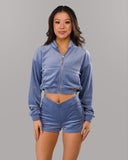 Velour Zip Hoodie - Bluebonnet