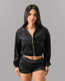 Velour Zip Hoodie - Black
